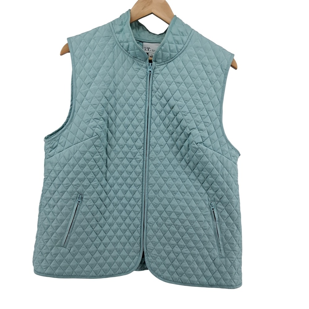 The‎ Tog Shop Womens Vest L Light Blue Quilted Zip Front Jacket Sleeveless